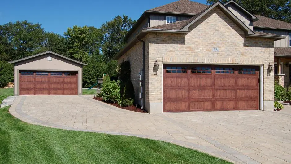 Dark oak Stockton-style residential garage door